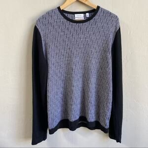 Calvin Klein Black And White Italian Yarn Merino Wool Pull Over Sweater‎